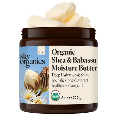 Sky Organics USDA Organic Shea Babassu Moisture Butter, Deeply Hydrating, Nourishing, Soft, Shiny, Healthier-Looking Curls, Tames Frizz, Boosts Shine, Conditions, Curly Hair, 8 Oz w Ebook