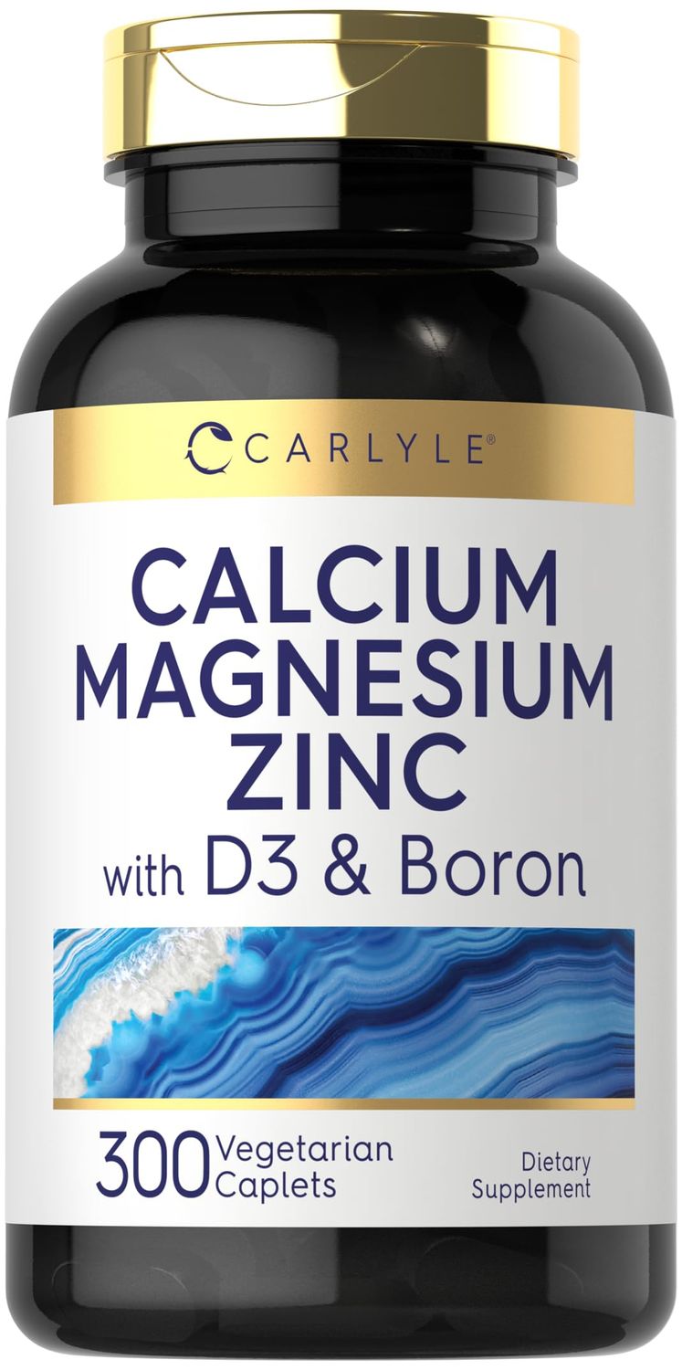 Carlyle Calcium Magnesium Zinc Vitamin D3 Supplement with Boron 300 Caplets Vegetarian, Non-GMO
