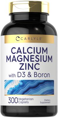 Carlyle Calcium Magnesium Zinc Vitamin D3 Supplement with Boron 300 Caplets Vegetarian, Non-GMO