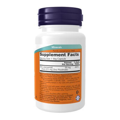 NOW Zinc Picolinate 50mg, 60 Capsules (Pack of 3)