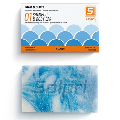 Solpri Swim Shampoo Soap Bar for Hair Body Unscented with Vitamin C to Remove Chlorine 4 oz