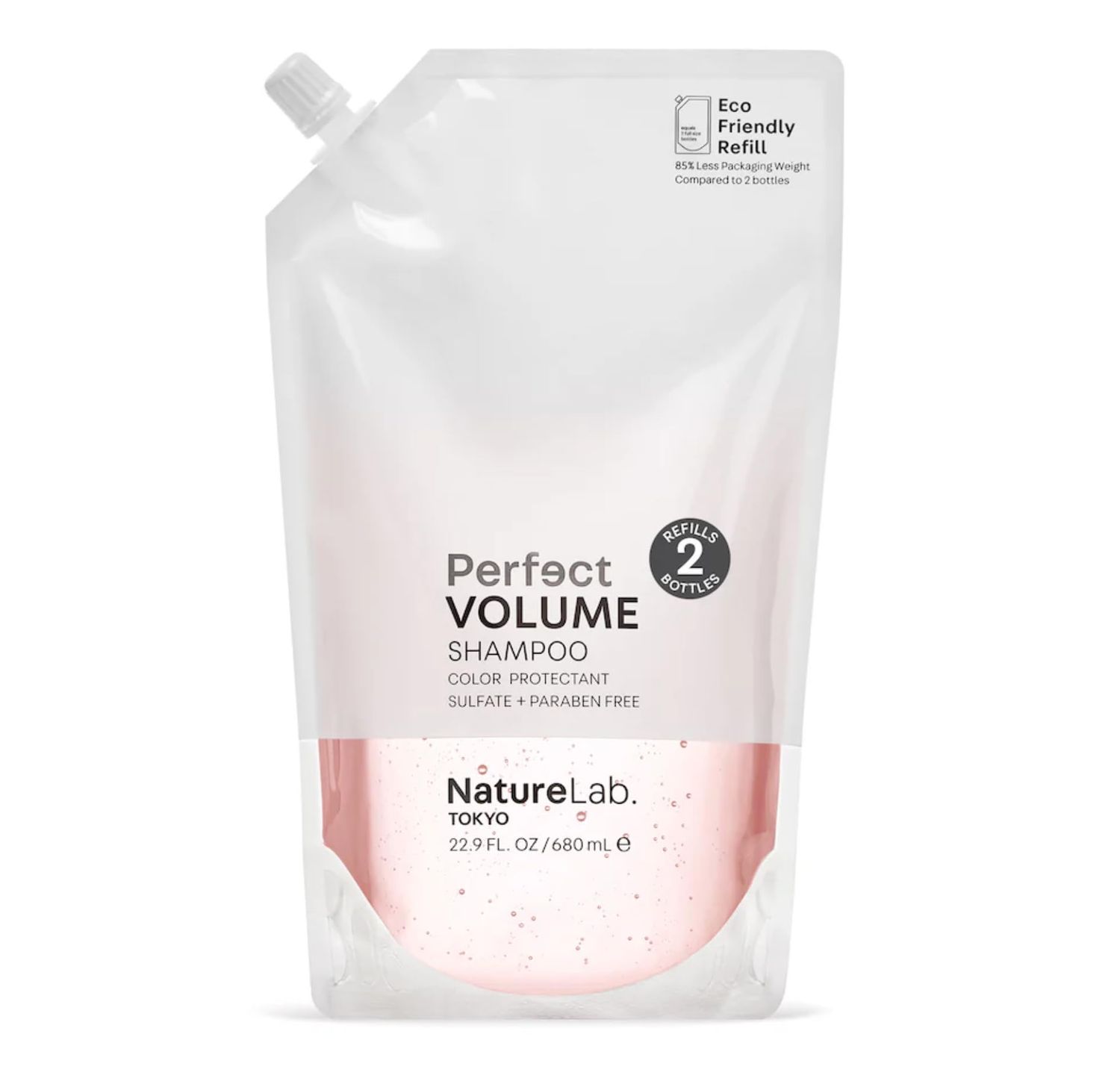NATURELAB. TOKYO Perfect Volume Shampoo Refill - Boosts Volume, Eco-Friendly Pouch, Thickening Rice Soy Proteins, Sakura Apple Extracts for Moisture, 22.9 oz