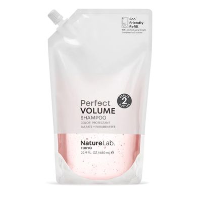 NATURELAB. TOKYO Perfect Volume Shampoo Refill - Boosts Volume, Eco-Friendly Pouch, Thickening Rice Soy Proteins, Sakura Apple Extracts for Moisture, 22.9 oz