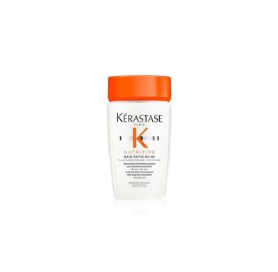 K RASTASE Nutritive Bain Satin Riche Shampoo, Cleanses Deeply Replenishes Moisture with Plant-Based Proteins Niacinamide for Medium to Thick to Dry Hair, 2.7 Fl Oz Travel Size