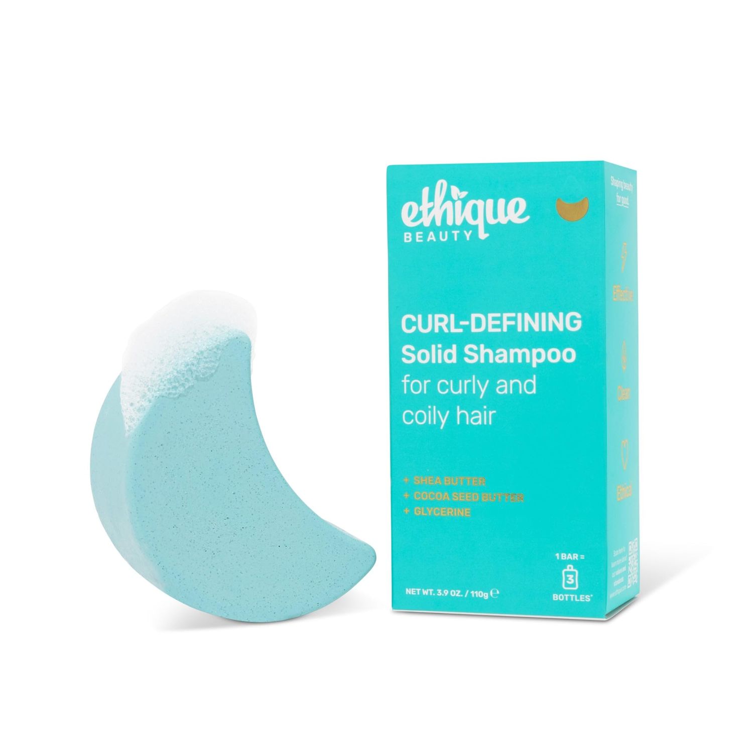 Ethique Curl-Defining Shampoo Bar with Shea Butter - Plastic-Free, Vegan, Cruelty-Free, 3.88 oz - Professor Curl