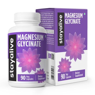 STAY ALIVE Chelated Magnesium Glycinate 500mg, High Absorption, 90 Capsules, 100 Pure Glycinate Powder, Extra Strength Magnesium Supplement for Women and Men, Non-GMO Gluten Free Pills