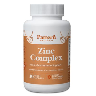 Pattern Wellness Zinc Complex Supplement - High Absorption Zinc with Vitamin C Probiotics - All-in-One Immune Support - 3rd Party Lab Tested - 30 Vegan Capsules