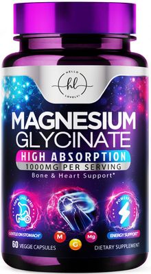 Magnesium Glycinate 1000mg - High Absorption Chelated Magnesium for Sleep, Muscle, Nerve Heart Support - Gentle on Stomach, Vegan, Non-GMO Supplement for Women Men - Bottled in USA - 60 Capsules