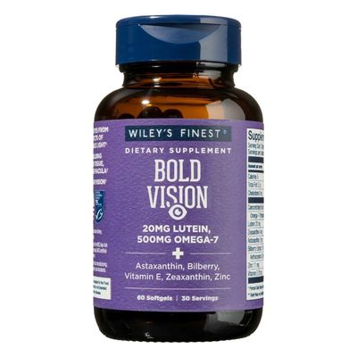 Wiley&#39;s Finest Wild Alaskan Fish Oil Bold Vision - Fish Oil Eye Health Supplement with Lutein, Zeaxanthin, Bilberry, Omega-7, Vitamin E, and Zinc - 60 Softgels (30 Servings)