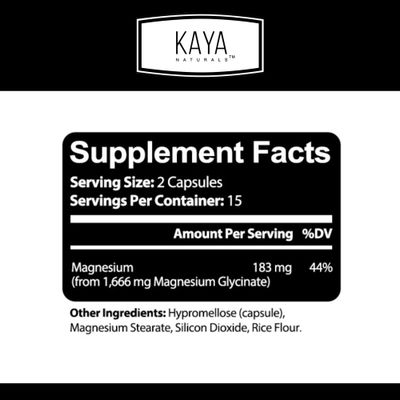 Kaya Naturals Magnesium Glycinate 183mg per Caps, Chelated for Maximum Absorption, Non-GMO, NO Gluten Dairy Soy, Supports Muscle, Joint, and Heart Health (30 Count (Pack of 1)