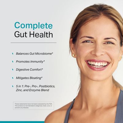 Complete Probiotic Blend: 5-in-1 Digestive Enzymes, Zinc, Postbiotic, Prebiotics and Probiotics for Women Men, Provitalize for Women Digestive Gut Health 10 Strains 20 Billion CFU, 60ct Softgels