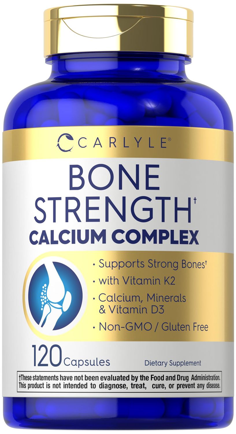 Carlyle Bone Strength Calcium Complex Supplement with Vitamin D3, Magnesium, K2, Zinc Boron 120 Capsules Non-GMO, Gluten Free