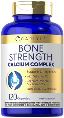 Carlyle Bone Strength Calcium Complex Supplement with Vitamin D3, Magnesium, K2, Zinc Boron 120 Capsules Non-GMO, Gluten Free
