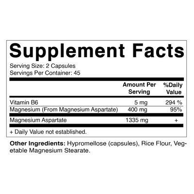 Vitamatic Magnesium Aspartate 400mg per Serving - 90 Vegetarian Capsules - Added B6 for Maximum Absorption - Supports Muscle, Joint, and Heart Health