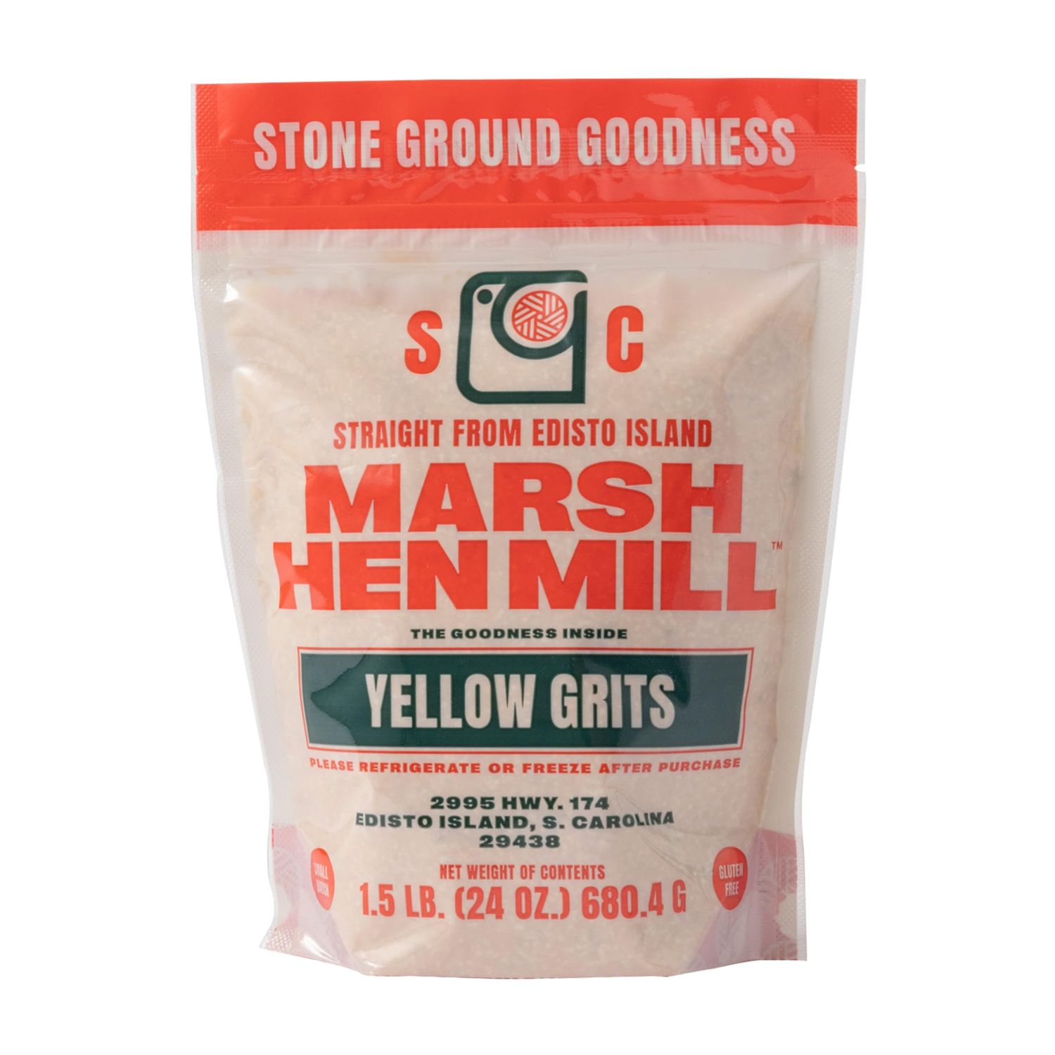 Marsh Hen Mill Sea Island Yellow Grits Stone Ground Grits Gluten Free Old Fashioned Grits Southern Heirloom Corn Grits with a Hearty, Fruity, Nutty Flavor 100 Natural 24 Oz (Pack of 1)