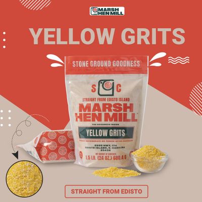 Marsh Hen Mill Sea Island Yellow Grits Stone Ground Grits Gluten Free Old Fashioned Grits Southern Heirloom Corn Grits with a Hearty, Fruity, Nutty Flavor 100 Natural 24 Oz (Pack of 1)