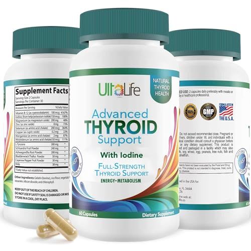 Daily Thyroid Boost Advanced Formula with Iodine Ashwagandha Vitamin B12 Zinc and Selenium for Energy Metabolism and Focus 60 Capsules