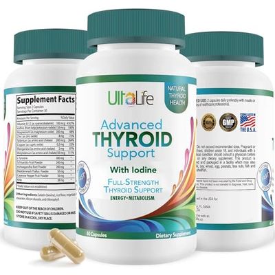 Daily Thyroid Boost Advanced Formula with Iodine Ashwagandha Vitamin B12 Zinc and Selenium for Energy Metabolism and Focus 60 Capsules