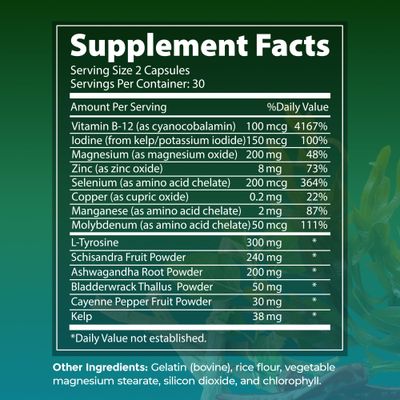Daily Thyroid Boost Advanced Formula with Iodine Ashwagandha Vitamin B12 Zinc and Selenium for Energy Metabolism and Focus 60 Capsules