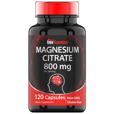 TNVitamins Magnesium Citrate 800 MG - 120 Capsules Two Month Supply! Pure Magnesium Citrate Powder Capsules Citrato De Magnesio Non-GMO Produced in The USA!