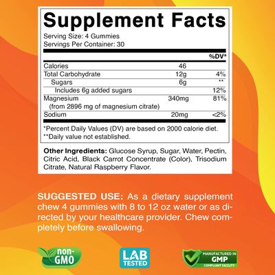 Vitabod Extra Strength Magnesium Gummies - 340 mg - 120 Gummies - Supports Nerve, Muscle Bone Health
