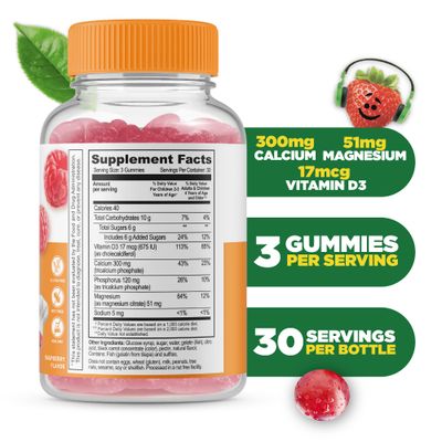 Lifeable Kids Calcium Magnesium and Vitamin D Gummies Great Tasting Kids Calcium Gummies for Tooth and Bone Health Bone Strength Supplements for Kids 90 Gummies