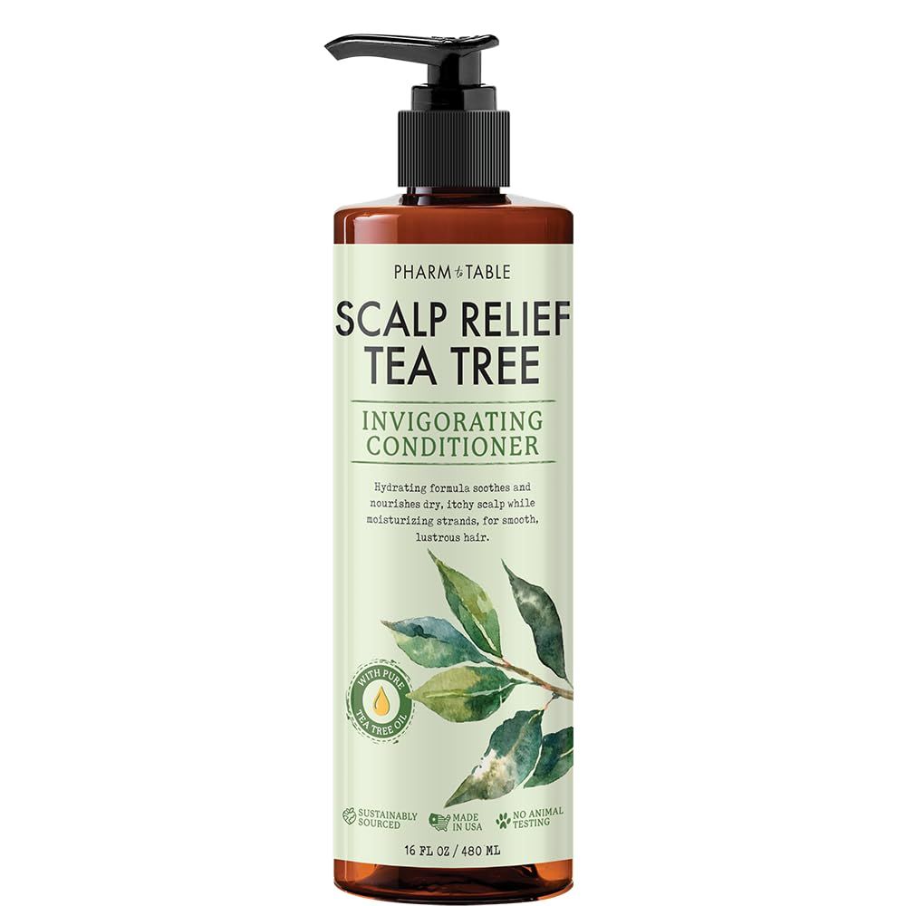 PHARM TO TABLE Tea Tree Conditioner For Men and Women, Hair Detangler and Soothing Scalp Relief - Infused with Tea Tree oil, Sunflower oil, Aloe and Argan oil, 16.2oz