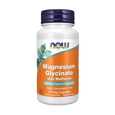 NOW Foods Supplements, Magnesium Glycinate with BioPerine, 60 Veg Capsules