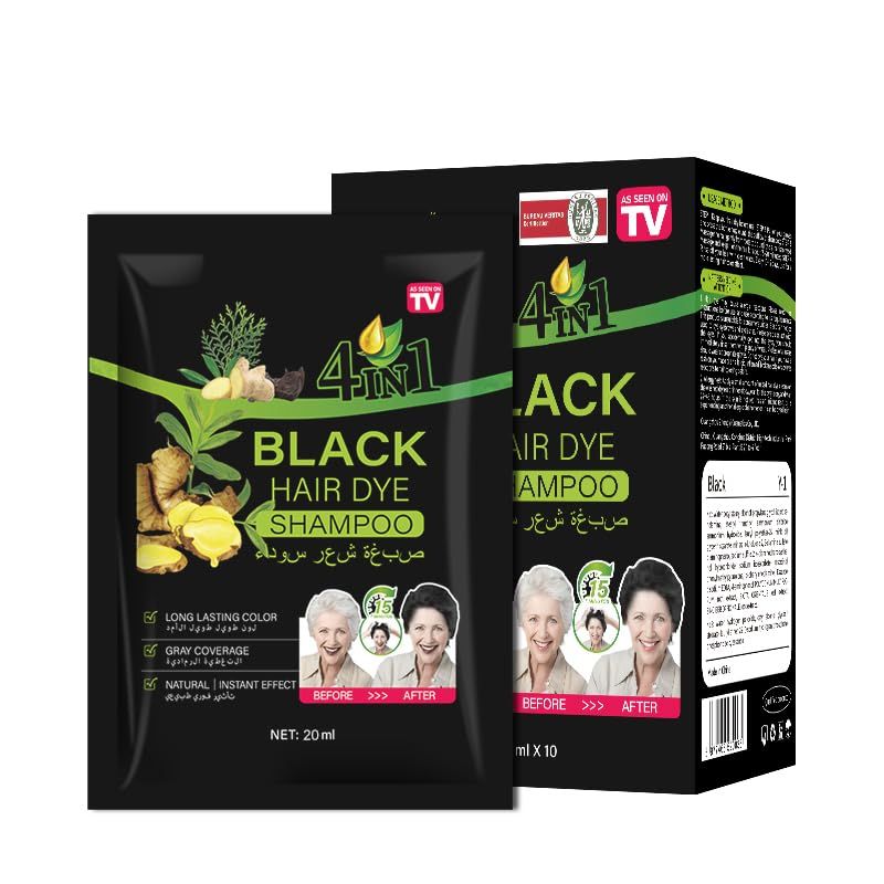 Yiciani Upgraded 10 PCS Black Hair Shampoo, Natural Ingredients Hair Dye for Men Women Black Color Simple to Use Black Hair Dye
