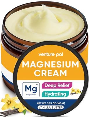 Venture Pal Magnesium Lotion, Topical Magnesium Cream for Sleep, Leg Cramps Pain, Muscle Relaxation, Calm, Moisturizing Supplement with Coconut Oil, Shea Butter Hyaluronic Acid, Safe for Kids