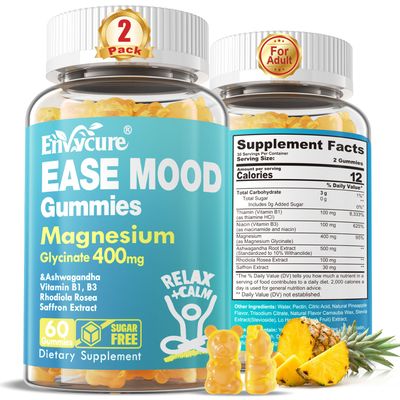Sugar Free Magnesium Glycinate Gummies 400mg with Ashwagandha, B1, B3, Rhodiola Rosea Saffron for Support Rest, Mood Calm Magnesium Gummies for Adults, Chewable Magnesium Supplement, Vegan, 120Ct