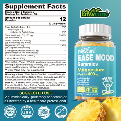 Sugar Free Magnesium Glycinate Gummies 400mg with Ashwagandha, B1, B3, Rhodiola Rosea Saffron for Support Rest, Mood Calm Magnesium Gummies for Adults, Chewable Magnesium Supplement, Vegan, 120Ct