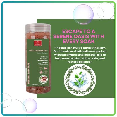 CATMERICA-Pink Himalayan Bath Salt with Eucalyptus and Mint Scent. Perfect for Aromatherapy, Relaxation, Wellness, Muscle Recovery, Body Care. Alternative to Epsom Salt, Magnesium Bath Flakes.
