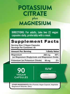 Nature's Truth Potassium Magnesium Citrate Capsules 90 Count Vegan, Non-GMO Gluten Free Supplement