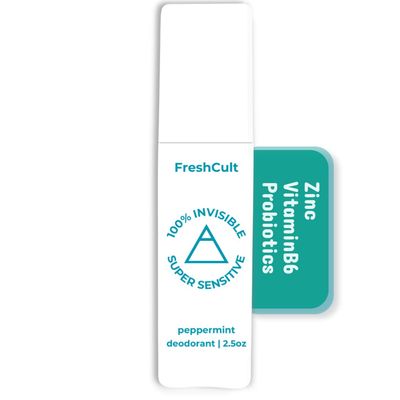 Natural FreshCult Skin Supplement Deodorant Spray, Gentle to Skin, Aluminum-Free, Baking Soda-Free, Denatured Alcohol-Free, Zero Stain on Clothes, with Ionic Zinc, Vitamin B6, Probiotics (Peppermint)