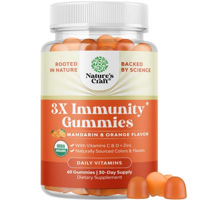 Natures Craft Vegan Organic Immune Support Gummies - D3 Zinc and Vitamin C Gummies for Adults Immunity - Organic Vitamin D for Adults Immune Support Supplement Gluten Free Non-GMO (30 Servings)