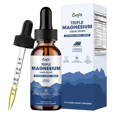 Magnesium Glycinate Liquid Drops with Taurate Citrate, Magnesium Supplement for Sleep, Calm Relaxation, with Potassium Omega-3, High Absorption Formula, Blueberry Flavor, 2 Fl Oz
