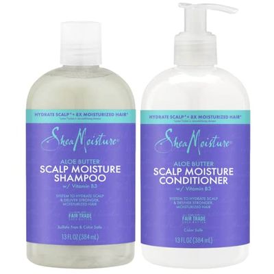 SheaMoisture Dry Scalp Shampoo and Conditioner Set with Aloe Butter Vitamin B3 - Curly Hair Treatment, Hydrating and Repairing, 13 Oz Each