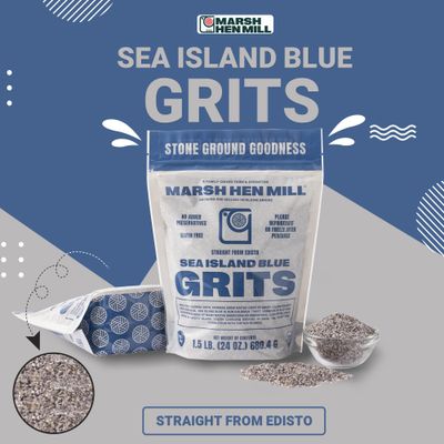 Marsh Hen Mill Sea Island Blue Grits Stone Ground Grits Gluten Free Old Fashioned Grits Southern Heirloom Corn Grits with a Hearty, Fruity, Nutty Flavor 100 Natural 24 Oz (Pack of 1)