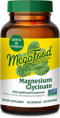 MegaFood Magnesium Glycinate 500mg - Chelated Magnesium Supplement - 60mg Elemental Magnesium - Gentle on the Stomach - Supports Normal Sleep Cycle Healthy Stress Response - 120 Capsules 60 Servings