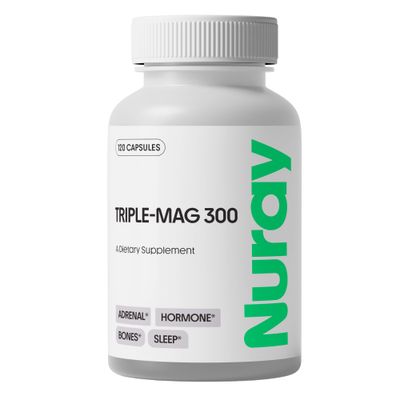 Nuray Triple-Mag Chelated Magnesium Supplement - High Absorption for Muscle, Nerve, Bone Health, Cardiovascular Support, and Energy Boost, 300 mg, 120 Capsules