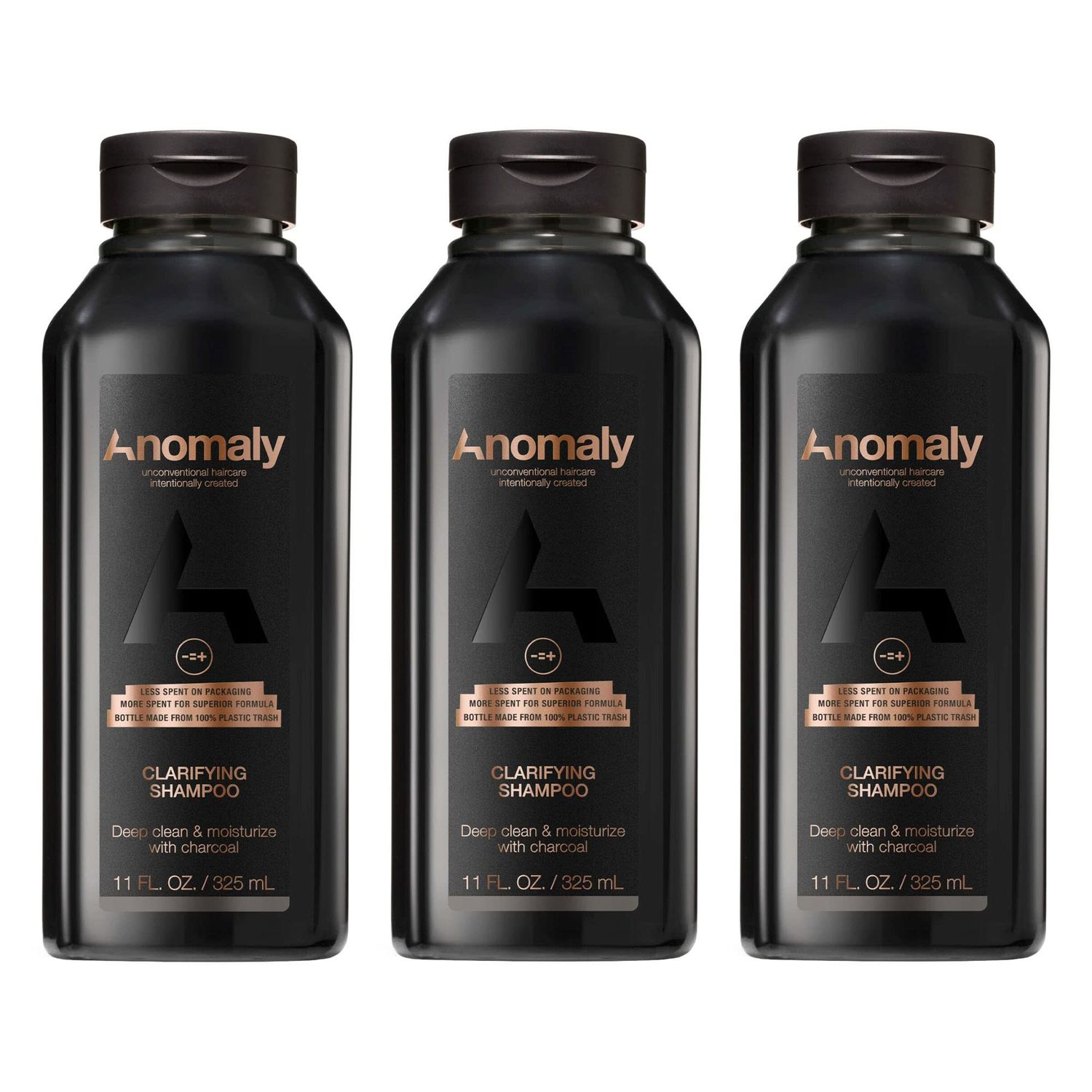 Anomaly Vegan Eucalyptus Clarifying Charcoal Scalp Shampoo for Build Up Sulfate Free Paraben Free for Women Men Eco Friendly Sustainable Packaging from Ocean Plastic, 11 fl. oz. (Pack of 3)