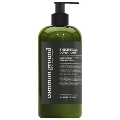 Common Ground Natural Anti-Thinning Conditioner, Sulphate, Paraben Cruelty Free, Organic, Vegan, Plant-Based, Bergamot Rosemary Scent, Kino Tree Ginseng DHT Blockers, All Hair Types, Men Women