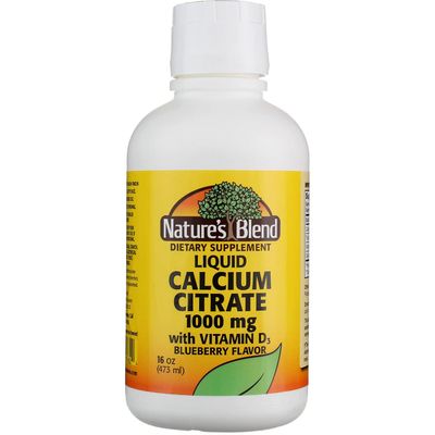 Nature&#39;s Blend Calcium Citrate with D3 Blueberry Flavored Liquid 16 oz Each (Pack of 4)
