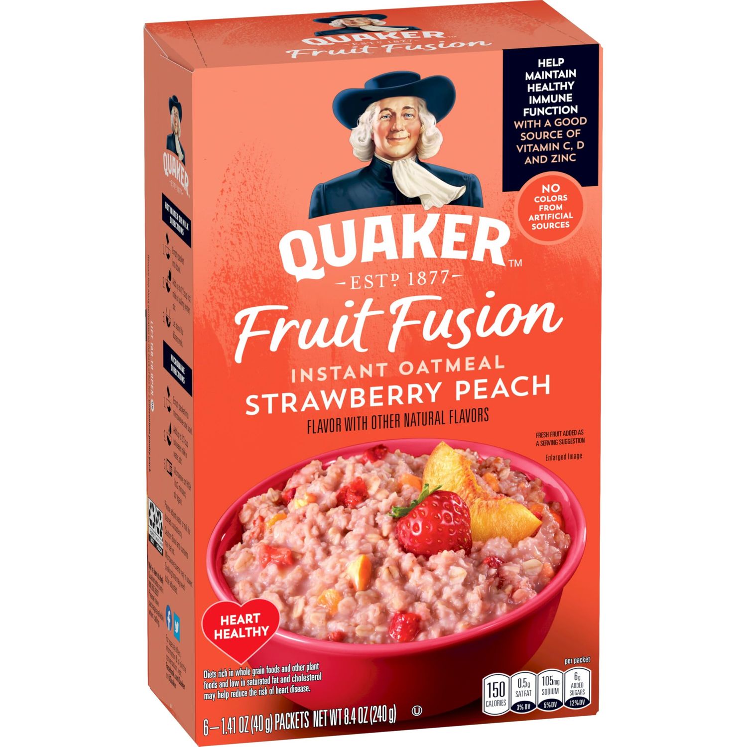 Quaker Instant Oatmeal Immune Support Strawberry Peach 8.4oz