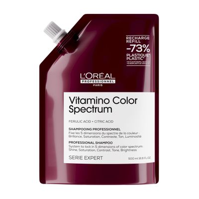 L&#39;Or al Professionnel Paris Vitamino Color Spectrum Shampoo - Maintains Day 1 Color Vibrancy, Provides Ultra High Glass Shine For All Colored Hair, Gently Cleanses Nourishes, 16.9 Fl Oz Refill