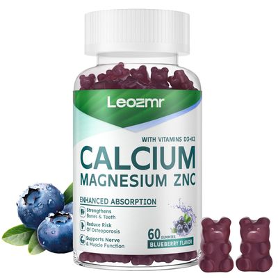 Calcium Magnesium Zinc Gummies with Vitamin D3 K2 - High Potency Enhanced Absorption -60 Blueberry Gummies Flavored