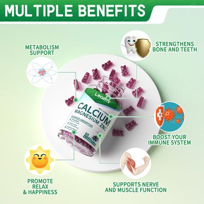 Calcium Magnesium Zinc Gummies with Vitamin D3 K2 - High Potency Enhanced Absorption -60 Blueberry Gummies Flavored