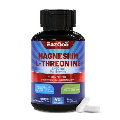 Magnesium L-Threonine 1900mg Supplement High Absorption Mineral Magnesium Capsules for Bone Muscle Support 90 Counts Premium Bioavailable Formula