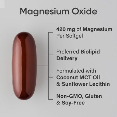Sports Research Magnesium Oxide 420mg with Coconut MCT Oil - Magnesium Supplement for Muscle, Nerve, and Bone Support - Gluten-Free, Non-GMO - 90 Softgels